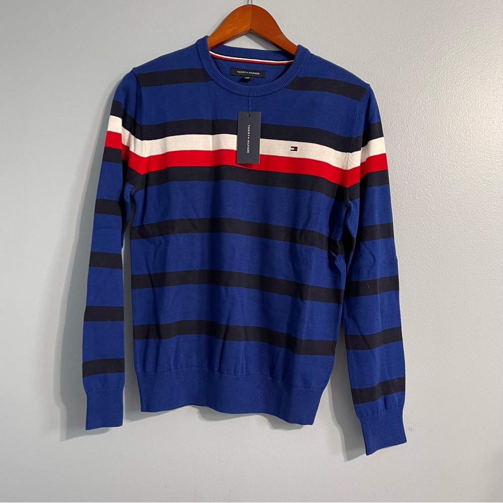 Tommy Hilfiger Men's Blue Striped Sweater crewneck